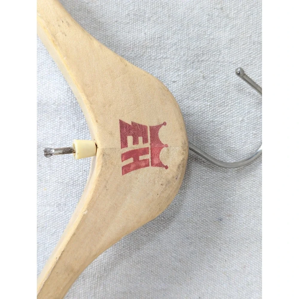 Vintage Emperor Hotel Taipei Wooden Clothes Hanger with EH Crown Logo Detail